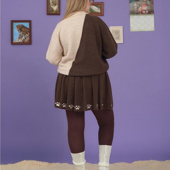 Kina and Tam The Paws Pleat Skirt Brown Dog Paw Wool Blend Womens Size XXL - Picture 3 of 8